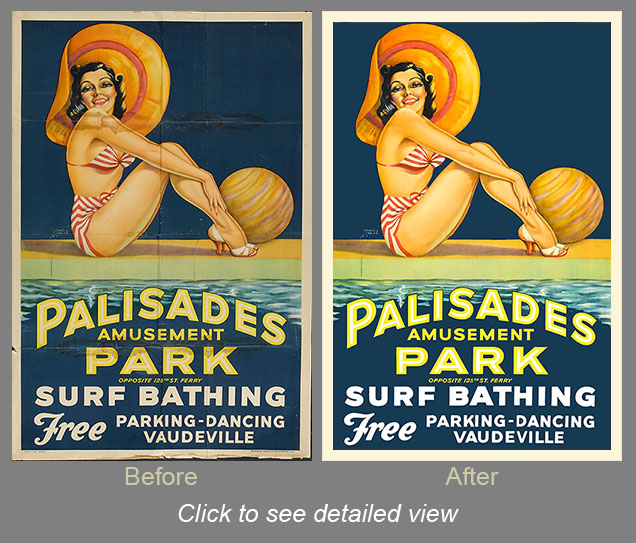 Before and After Vintage Poster digital restoration example